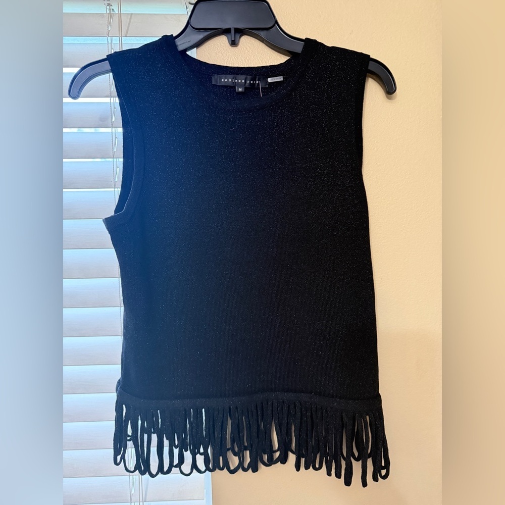 Endless Rose Black Fringe Tank Top NWOT - Picture 6 of 6